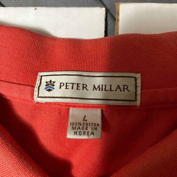 Peter Millar Polo Mens Large 100% Cotton Salmon Short Sleeve Shirt Embroidered - Picture 3 of 3